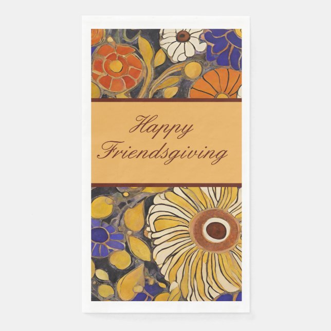 Elegant Floral Happy Friendsgiving Paper Guest Towels (Front)