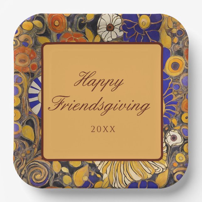 Elegant Floral Happy Friendsgiving Paper Plates (Front)