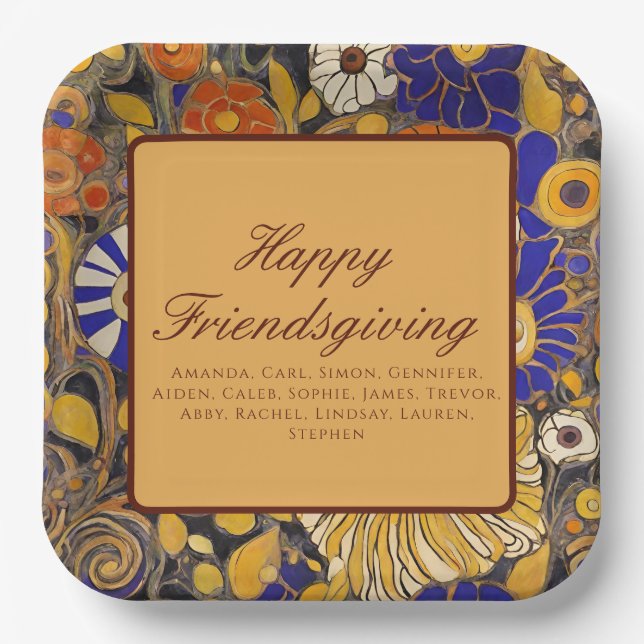 Elegant Floral Happy Friendsgiving Paper Plates (Front)