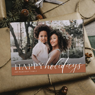 Elegant Floral Happy Holidays Terracotta Photo Holiday Card