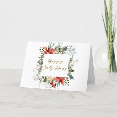 Elegant Floral Happy Holy Days Photo Christmas Holiday Card