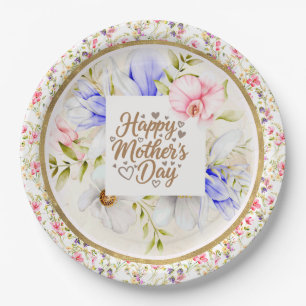 Elegant Floral Happy Mother’s Day Party Paper Plates