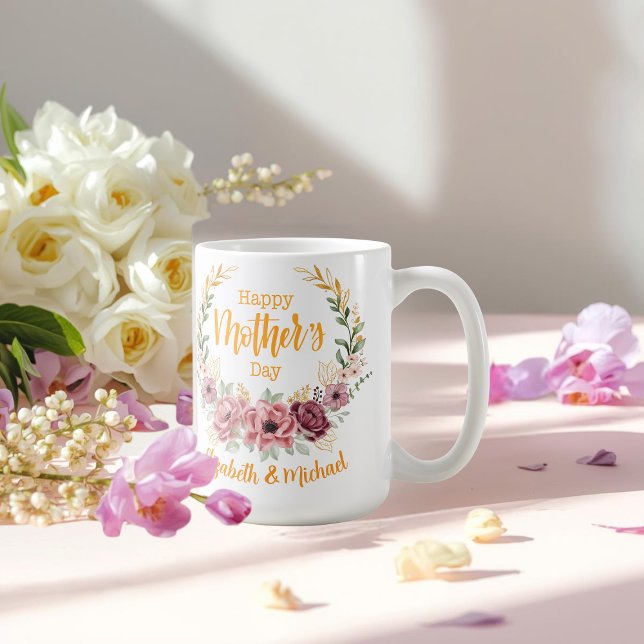 Elegant Floral Happy Mother’s Day Personalized Mug (Creator Uploaded)
