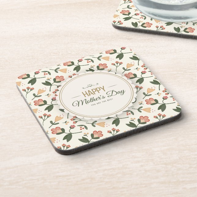 Elegant Floral Happy Mother's Day | Coaster (Left Side)