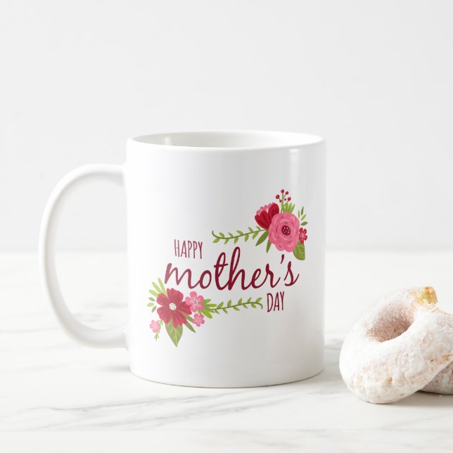 Elegant Floral Happy Mother's Day | Coffee Mug (With Donut)