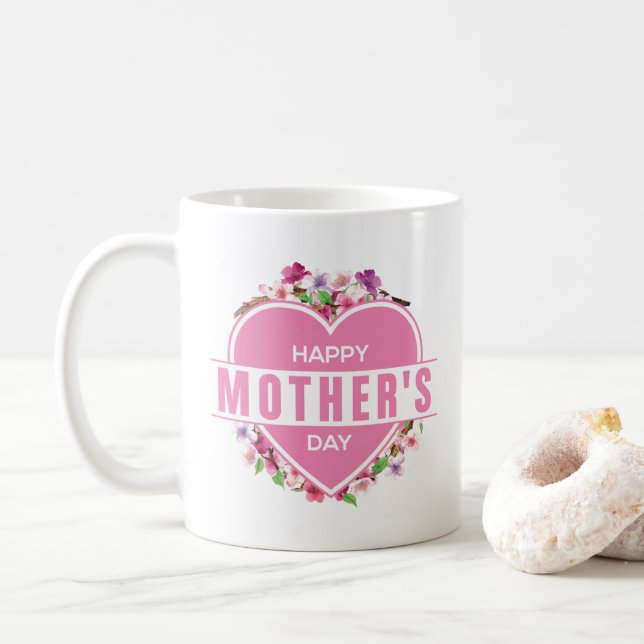Elegant Floral Happy Mother's Day | Coffee Mug (With Donut)