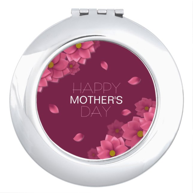 Elegant Floral Happy Mother's Day Compact Mirror (Front)
