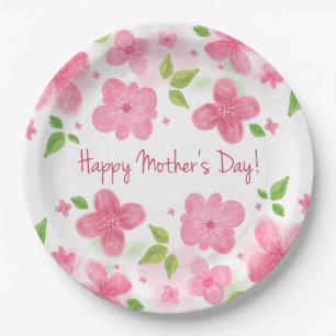 Elegant Floral Happy Mother's Day Paper Plate