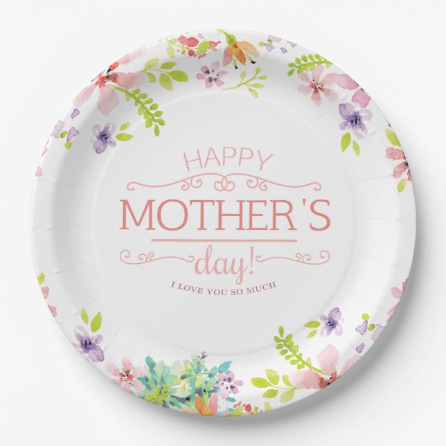 Elegant Floral Happy Mother's Day | Paper Plate (Front)