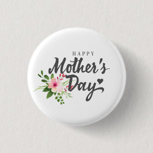 Elegant Floral Happy Mother's Day Pin Button