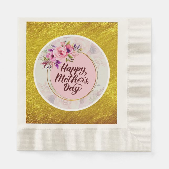 Elegant Floral "Happy Mother's Day" with Pink Rose Napkins (Front)