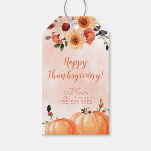 Elegant Floral Happy Thanksgiving Gift Tags