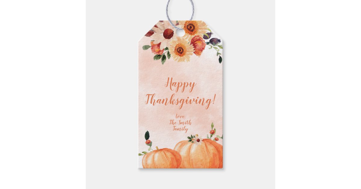 Elegant Floral Happy Thanksgiving Gift Tags | Zazzle