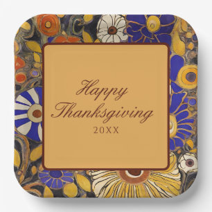 Elegant Floral Happy Thanksgiving Paper Plates