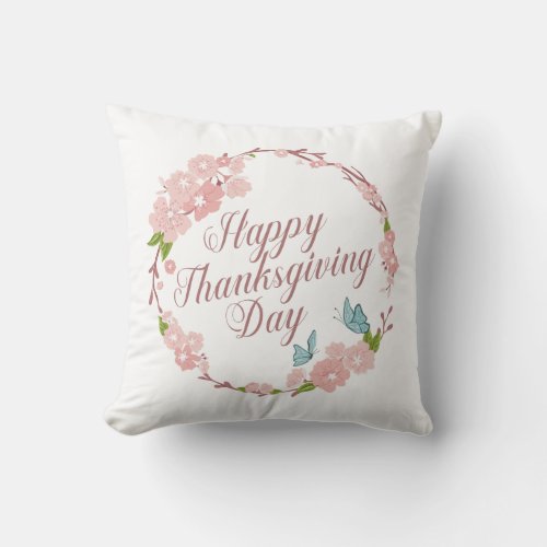 Elegant Floral Happy Thanksgiving  Throw Pillow