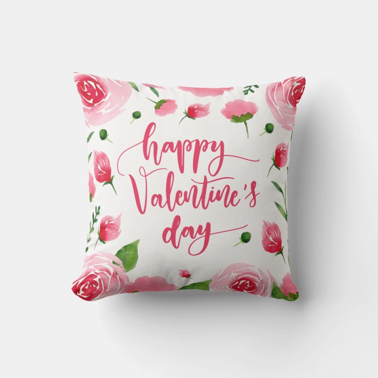 Elegant Floral Happy Valentine's Day Throw Pillow Zazzle