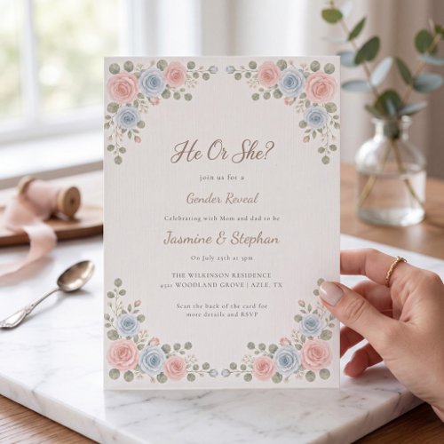 Elegant Floral He Or She Gender Reveal Invitation