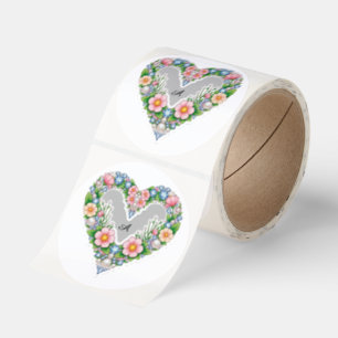 Elegant Floral Heart Design Classic Round Sticker