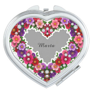 Elegant Floral Heart Design Compact Mirror
