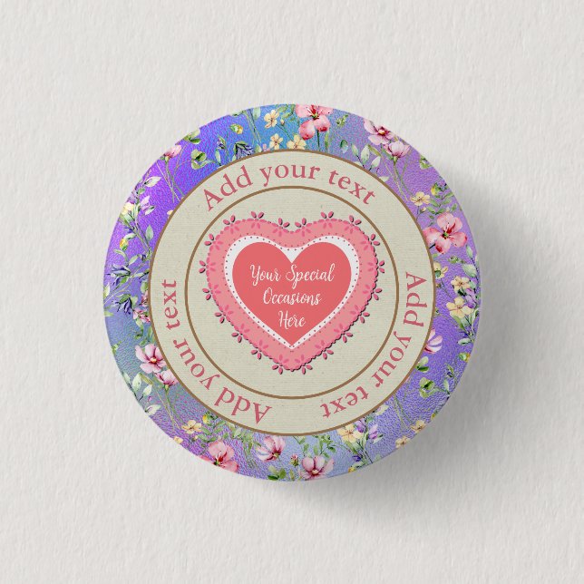Elegant Floral Heart Frame: for Every Occasion Button (Front)
