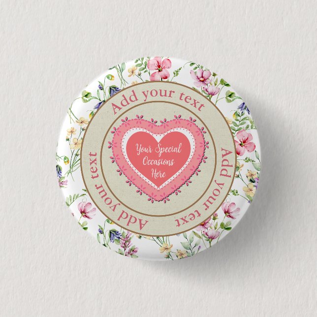 Elegant Floral Heart Frame: for Every Occasion Button (Front)