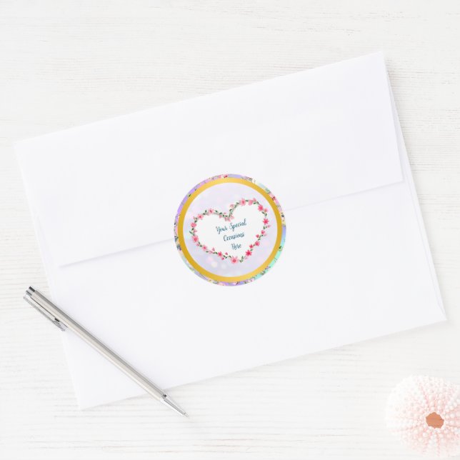 Elegant Floral Heart Frame: for Every Occasion Classic Round Sticker (Envelope)
