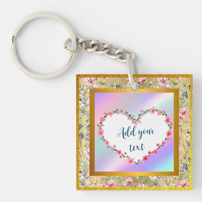 Elegant Floral Heart Frame: for Every Occasion Keychain (Front)