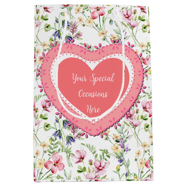 Elegant Floral Heart Frame: for Every Occasion Medium Gift Bag (Front)