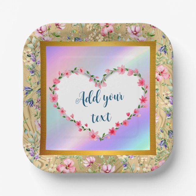 Elegant Floral Heart Frame: for Every Occasion Paper Plates (Front)