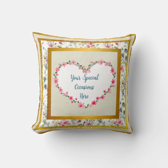 Elegant Floral Heart Frame: for Every Occasion Throw Pillow (Front)
