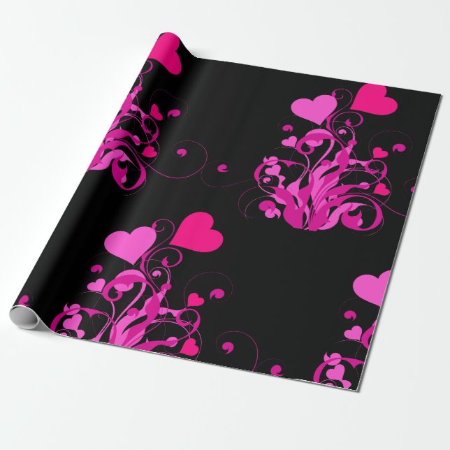 Elegant Floral Heart Pattern Wrapping Paper (Unrolled)