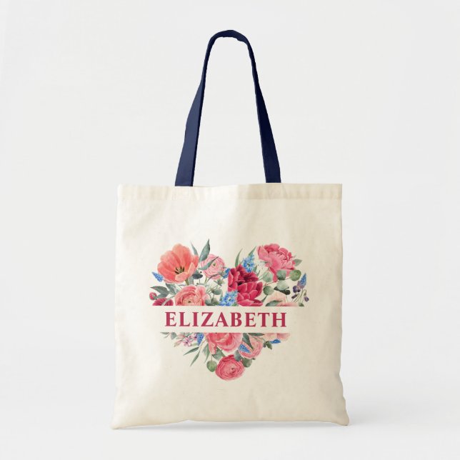 Elegant Floral Heart Personalized Bride  Tote Bag (Front)