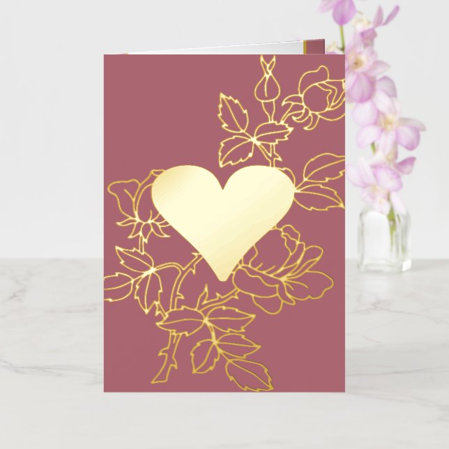 Elegant Floral Heart Personalized Foil Card (Orchid)