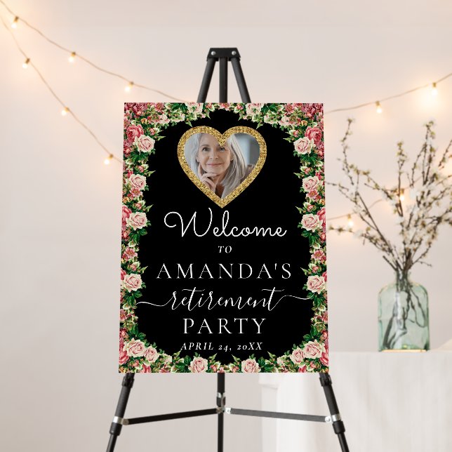 Elegant Floral Heart Photo Retirement Welcome Foam Board (In Situ (Stand))