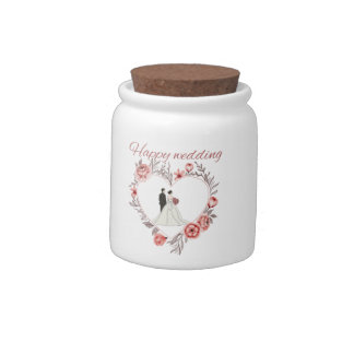 Elegant Floral Heart Wedding Couple Candy Jar