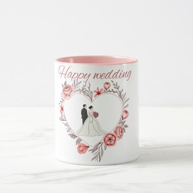 Elegant Floral Heart Wedding Couple Mug (Center)