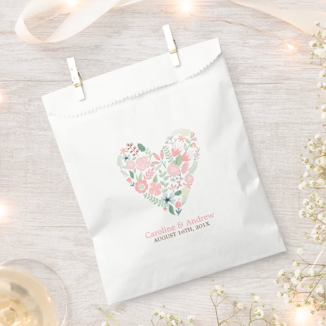 Elegant Floral Heart Wedding Favor Bag (Clipped)