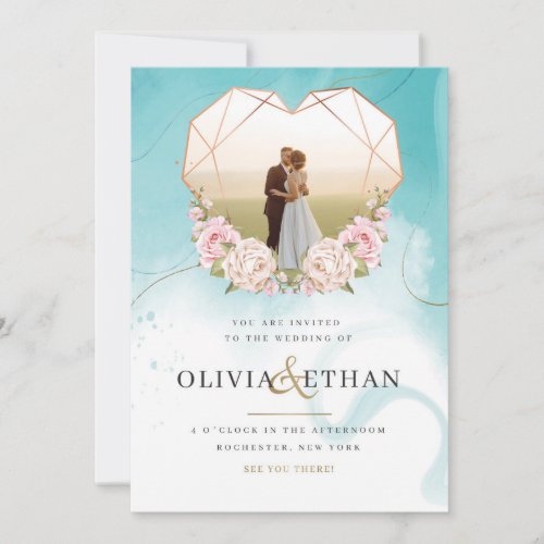 Elegant Floral Heart Wedding Invitation