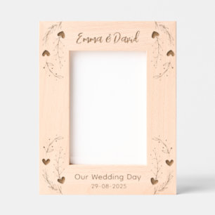 Elegant Floral Heart Wedding Newlywed Couple  Engraved Frames