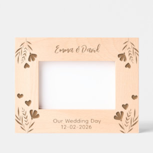 Elegant Floral Heart Wedding Newlywed Couple Engraved Frames