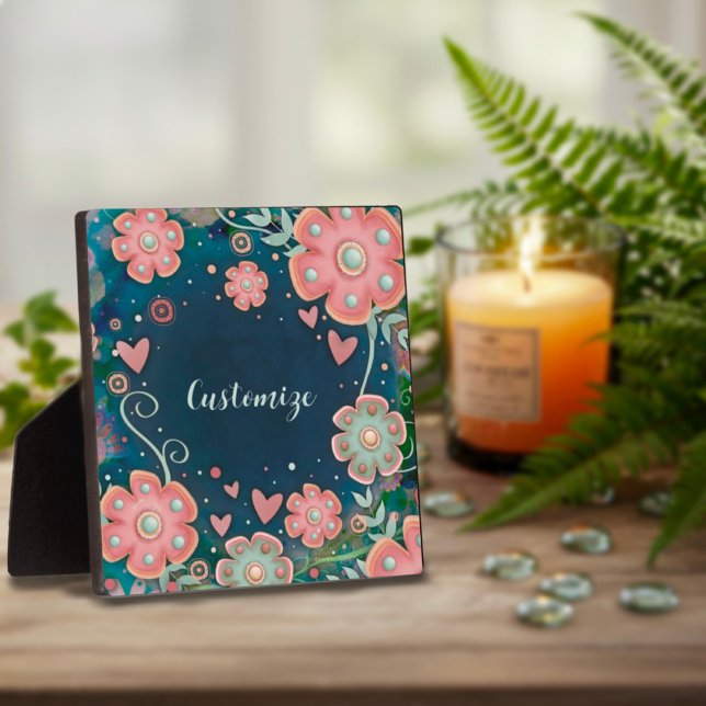 Elegant Floral Heart Whimsical ONE WORD  Plaque (Creator Uploaded)