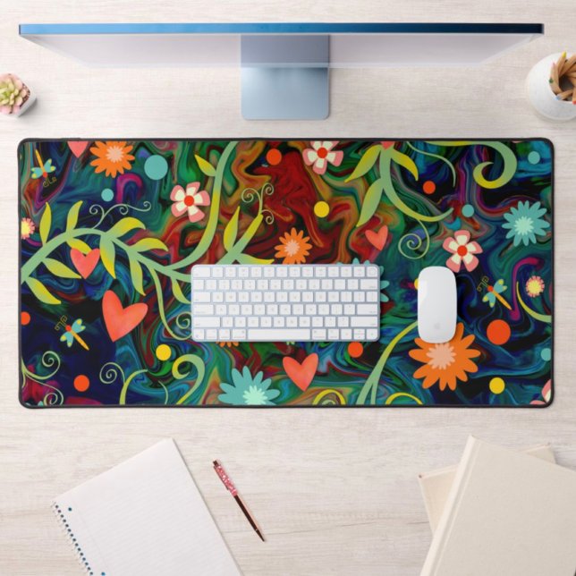 Elegant Floral Heart Whimsical Personalized  Desk Mat (Creator Uploaded)