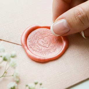 Elegant Floral Heart Wreath Monogram Wedding Wax Seal Sticker