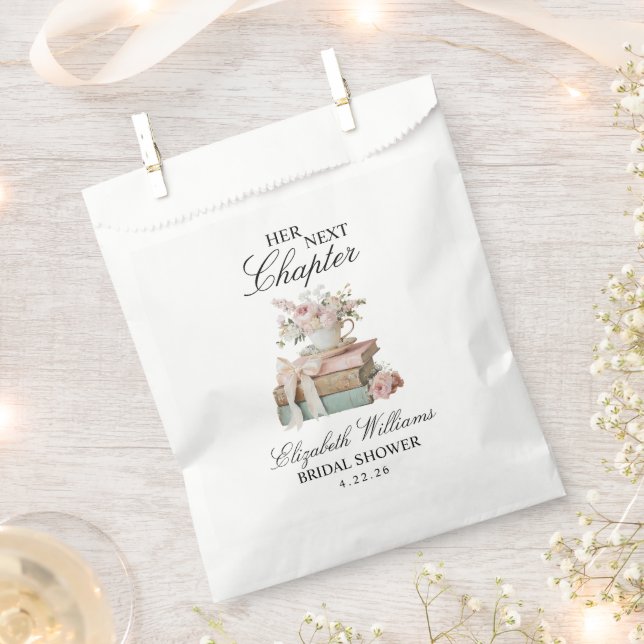Elegant Floral Her Next Chapter Bridal Shower  Favor Bag (Clipped)