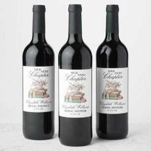 Elegant Floral Her Next Chapter Bridal Shower  Wine Label