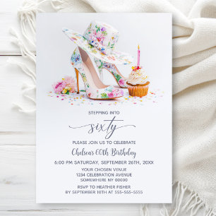 Elegant Floral High Heel Shoes 60th Birthday Party Invitation