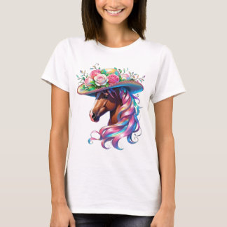 Elegant Floral Horse Hat Design – Derby Day 2025 T-Shirt
