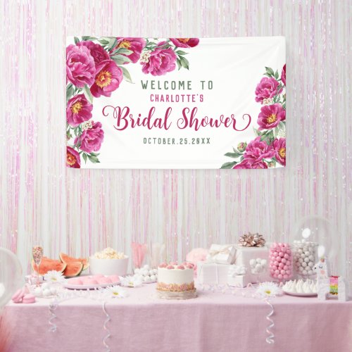 Elegant Floral Hot Pink Personalized Bridal Shower Banner