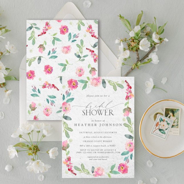 Elegant Floral Hot Pink Watercolor Bridal Shower Invitation (Bridal Shower Invitation!)