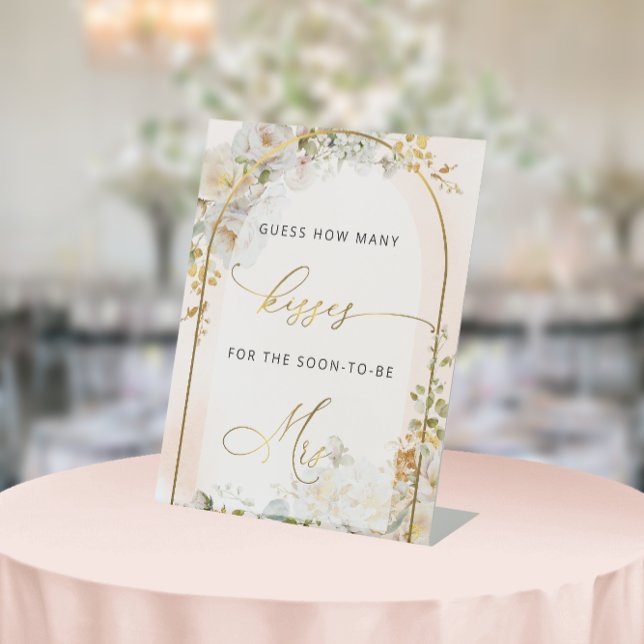 Elegant Floral How Many Kisses Bridal Shower Game Pedestal Sign (Creator Uploaded)